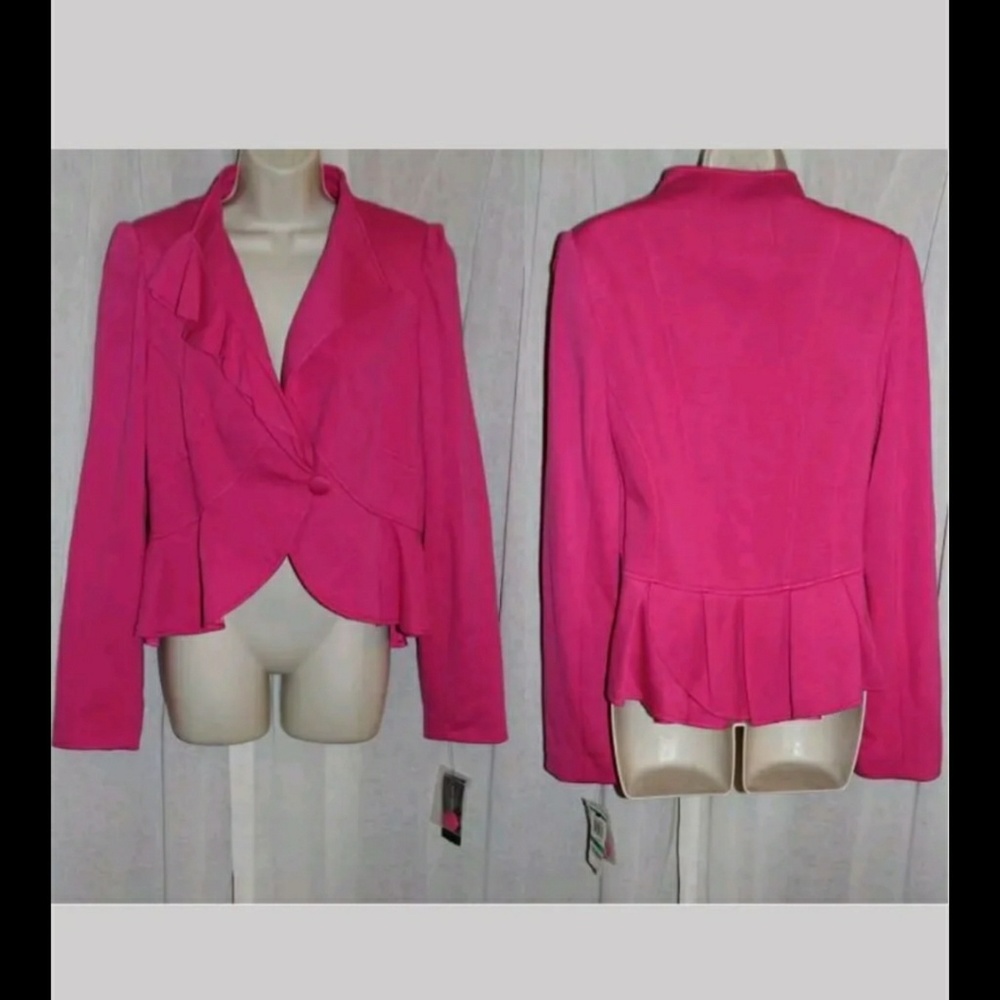 INC 💘 RUFFLE PEPLUM BLAZER FUSCHIA pink L NWT